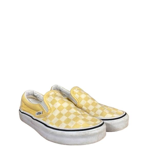 Vans Yellow White Checkered Canvas Slip On Sneakers Women Sz 5.5 - Picture 2 of 12